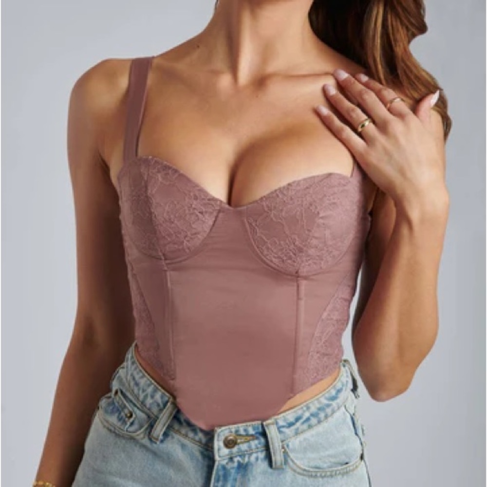 Meshki XS Havva Satin Lace Corset - Nutmeg NWT